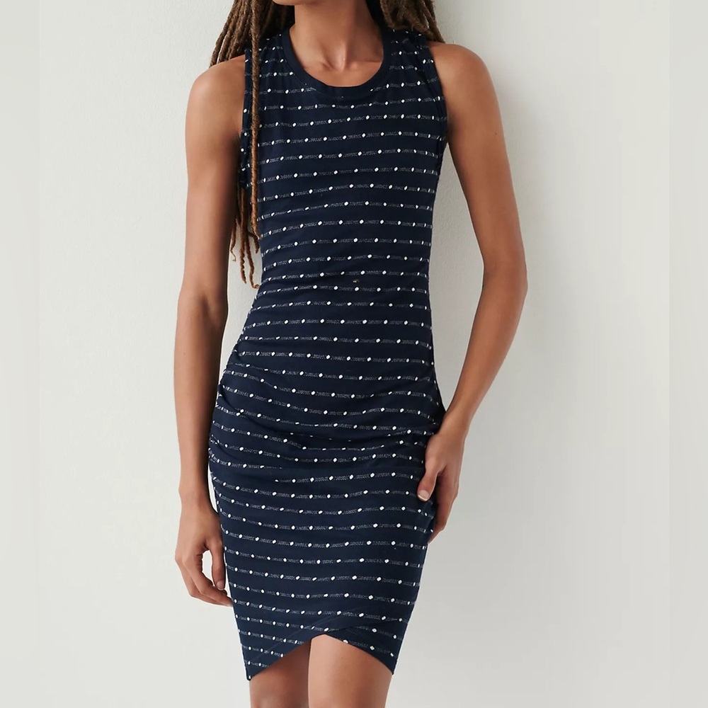 Saturday Sunday by Anthropologie Caryn Mini Dress Tulip Hem Navy Size‎ Medium